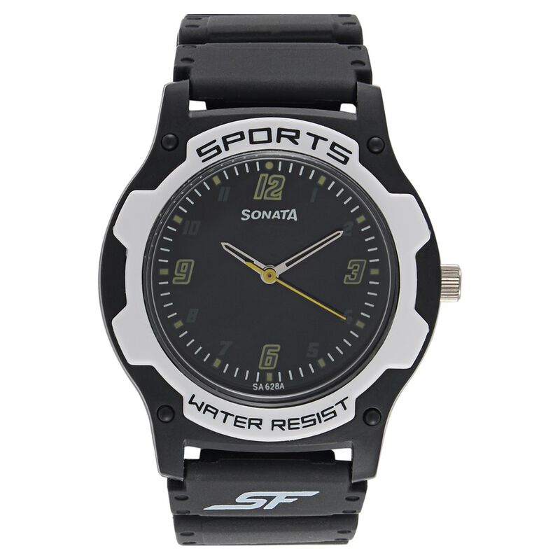 SF Quartz Analog Black Dial Plastic Strap Watch for Men