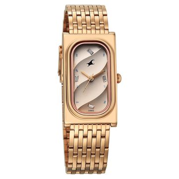Fastrack Gelato rosegold analog bracelet watch with Caramel dial for Girls