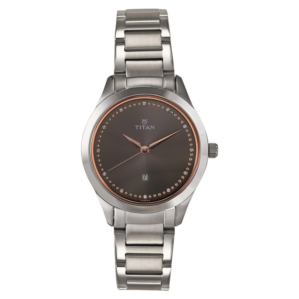 Buy Online Titan Sparkle Anthracite Dial Analog with Date Stainless Steel Strap Watch for Women ns2570sm07 Titan