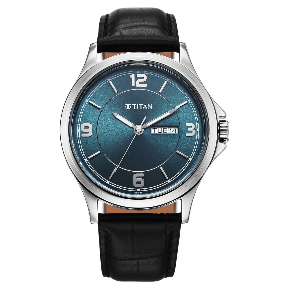 Titan Neo Arabic Analog with Day Date Teal Blue Dial Black Leather Strap Watch for Men-image-9