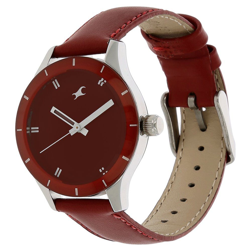 Buy Online Fastrack Quartz Analog Red Dial Leather Strap Watch for Girls nn6078sl06 Titan