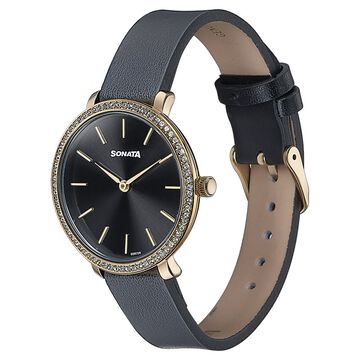 Sonata Wedding Edit Quartz Analog Black Dial Leather Strap Watch For Women