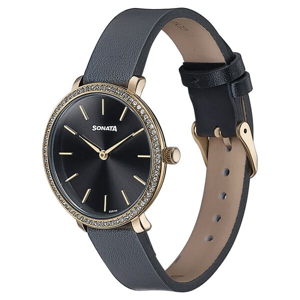 Sonata Wedding Edit Quartz Analog Black Dial Leather Strap Watch For Women - image number 3