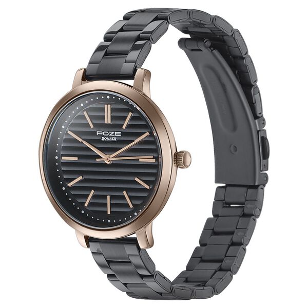 Sonata Poze Quartz Analog Black Dial Black Color Stainless Steel Strap Watch For Women - image number 3
