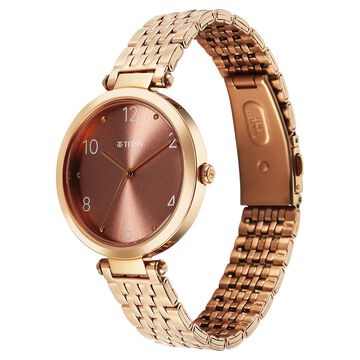 Titan Workwear Quartz Analog Brown Dial Rose Gold Colour Stainless Steel Strap Watch For Women