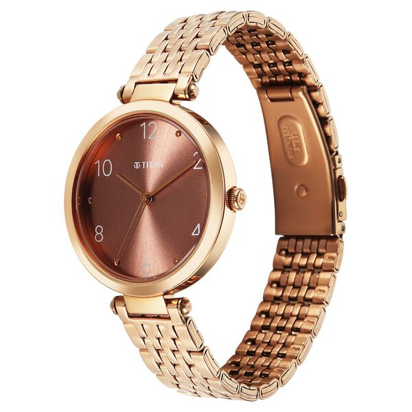 Titan Workwear Quartz Analog Brown Dial Rose Gold Colour Stainless Steel Strap Watch For Women - image number 2