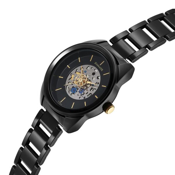 Sonata Unveil Quartz Multifunction Black Dial Stainless Steel Strap Watch for Women - image number 2