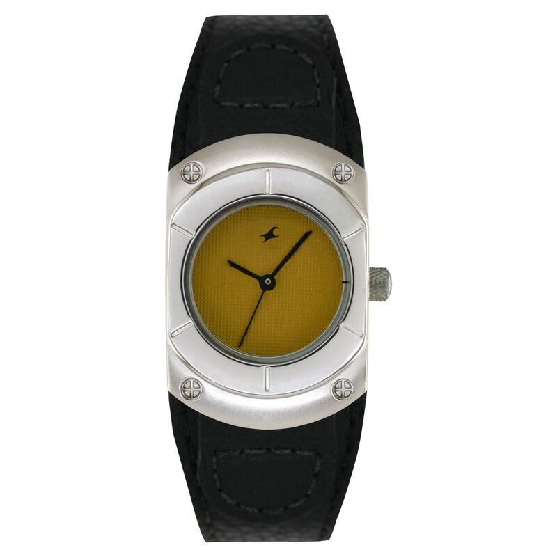 Fastrack Quartz Analog Yellow Dial Leather Strap Watch for Girls