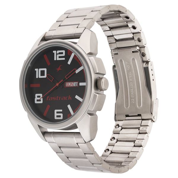 Fastrack Quartz Analog with Day and Date Black Dial Stainless Steel Strap Watch for Guys - image number 2