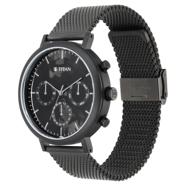 Titan Quartz Analog with Day and Date Black Dial Stainless Steel Strap Watch for Men - image number 2