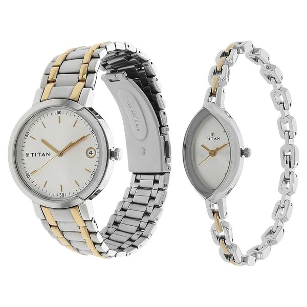 Titan Bandhan White Dial Analog with Date Stainless Steel Strap Watch for Couple - image number 1
