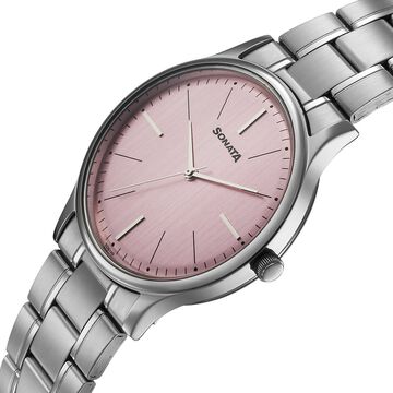 Sonata Aspire Quartz Analog Pink Dial Stainless Steel Strap Watch For Men