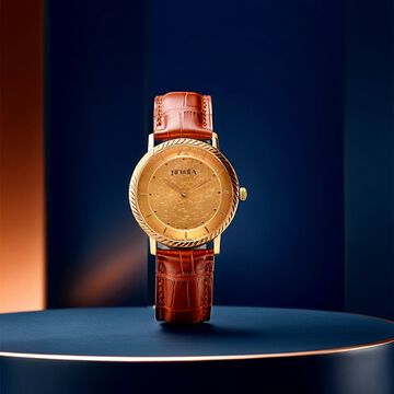 Titan Nebula Vintage 18k Gold Analog Leather Strap Watch for Men