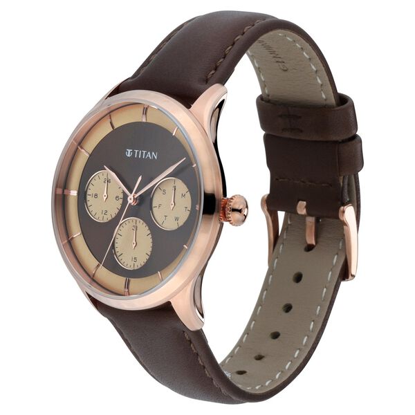Titan Quartz Multifunction Brown Dial Leather Strap Watch for Men - image number 2
