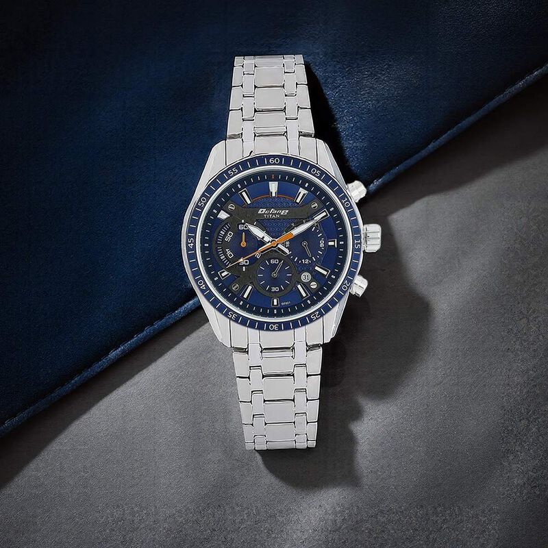 Titan Quartz Chronograph Blue Dial Stainless Steel Strap Watch for Men