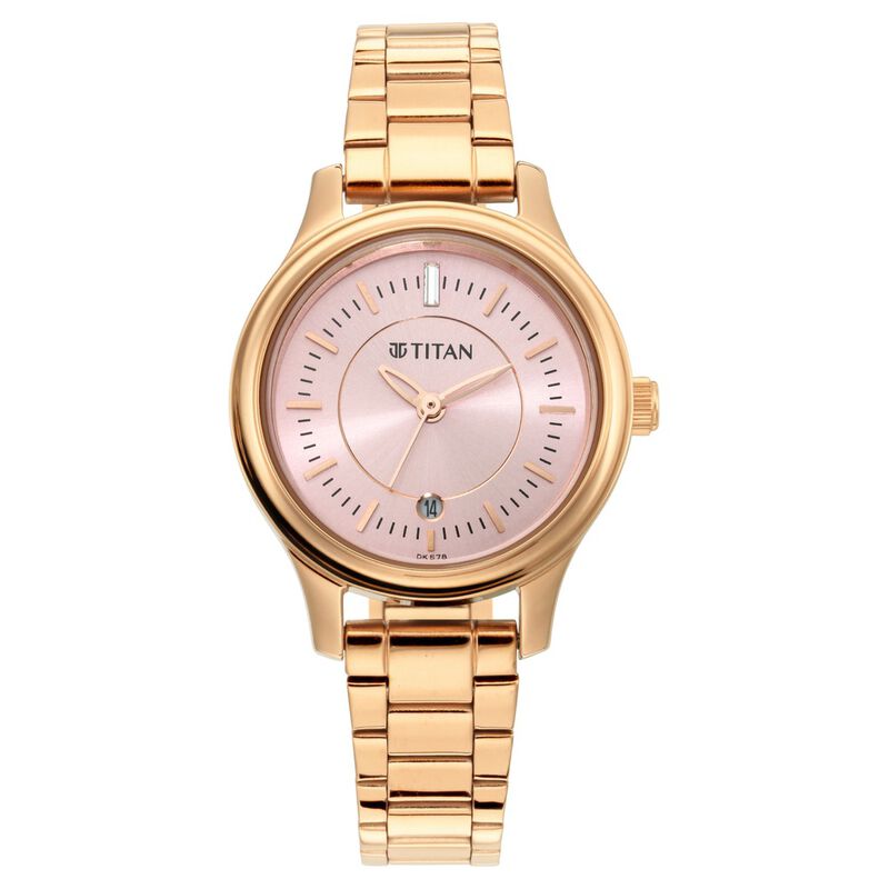 Titan Quartz Analog with Date Rose Gold Dial Metal Strap Watch for Women - image number 1