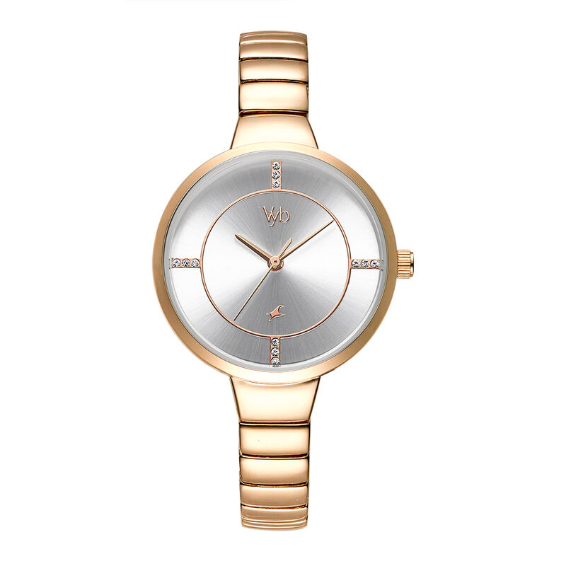 Fastrack Vyb Enigma Quartz Analog Silver Dial Stainless Steel Strap Watch for Girls