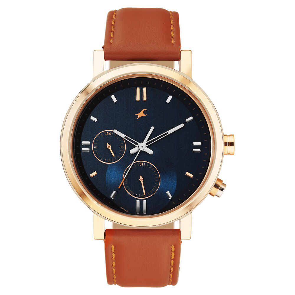 Buy Online Fastrack Tick Tock Quartz Analog Blue dial Leather Strap Watch for Guys 3287kl03 Titan