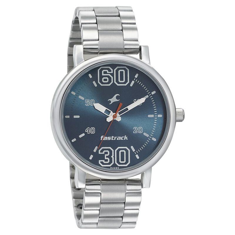 Fastrack Fundamentals Quartz Analog Blue Dial Stainless Steel Strap Watch for Guys