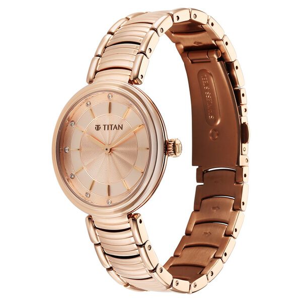 Titan Aura Quartz Analog Rose Gold Dial Rose Gold Stainless Steel Strap Watch for Women - image number 2