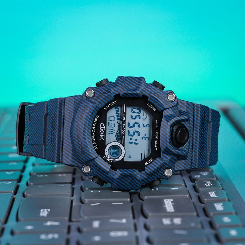 Zoop Digital Watch with Digital Dial & Striped Blue Strap for Boys Kids, from House of Titan