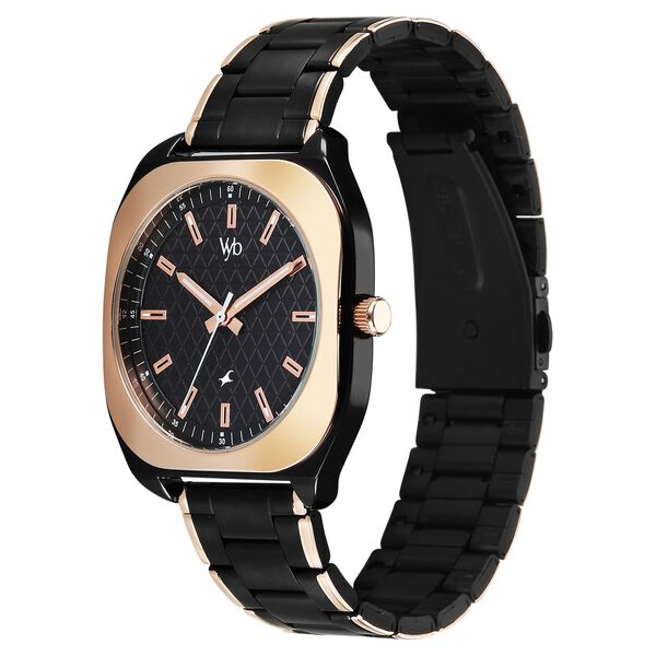 Vyb Aviator By Fastrack Quartz Analog Black Dial Two Toned Stainless Steel Strap Watch For Guys - image number 4