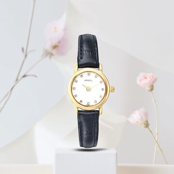 Titan Nebula Vintage 18k Gold Analog Leather Strap Watch for Women