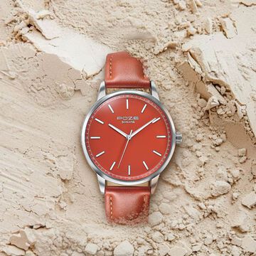 Poze By Sonata Quartz Analog Orange Dial Orange Leather Strap Watch For Men