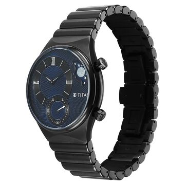 Titan Micromotors Analog with Date and Sun-Moon Sub-Dial and Blue Dial Black Stainless Steel Strap Watch for Men