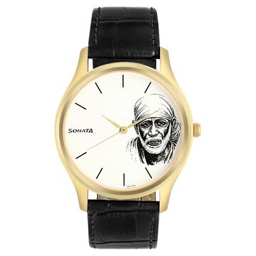 Sonata Quartz Analog White Dial Leather Strap Watch for Men