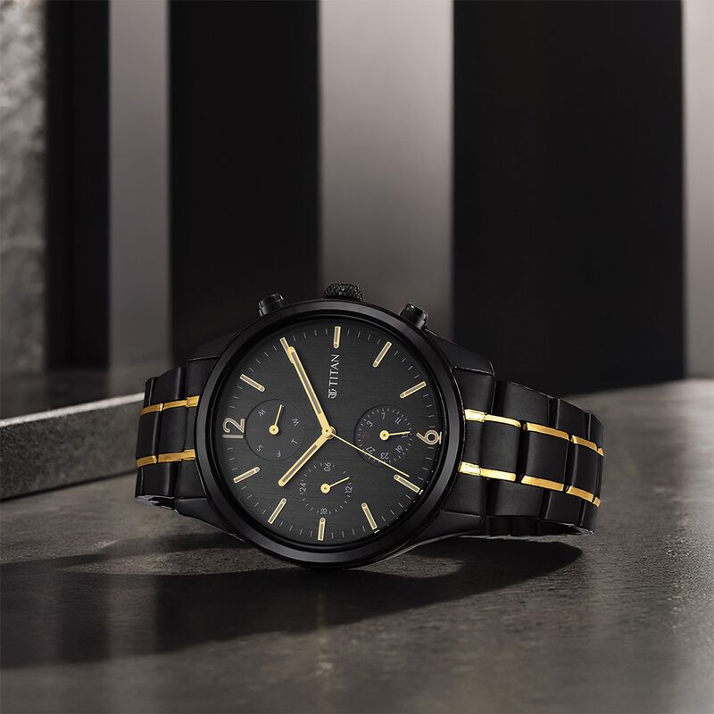 Titan Black and Gold Anthracite Dial Analog Stainless Steel Strap watch for Men