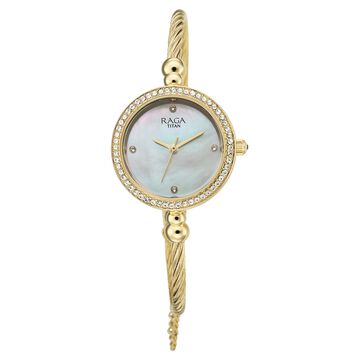 Titan Raga Spotlight Quartz Analog White Dial Golden Metal Strap Watch For Women