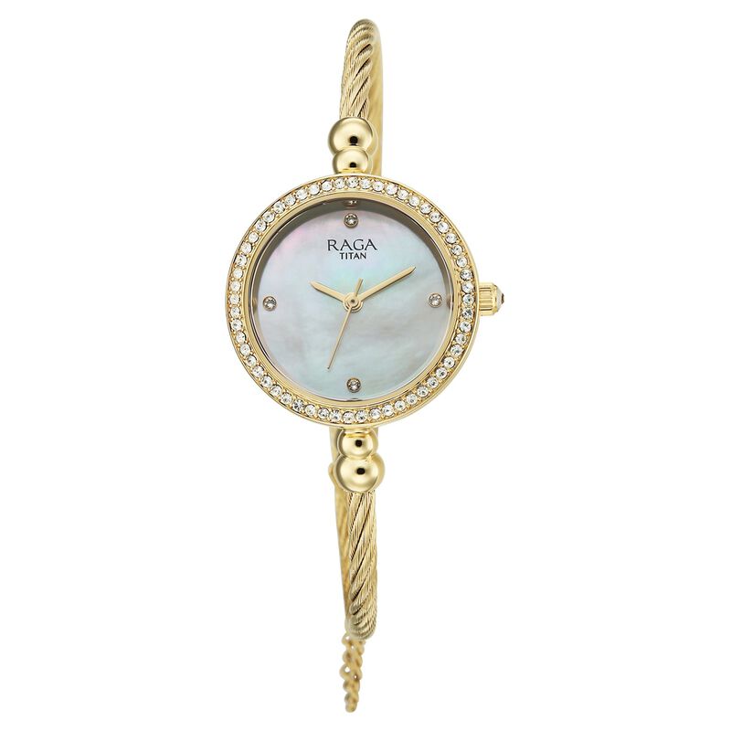 Titan Raga Spotlight Quartz Analog White Dial Golden Metal Strap Watch For Women