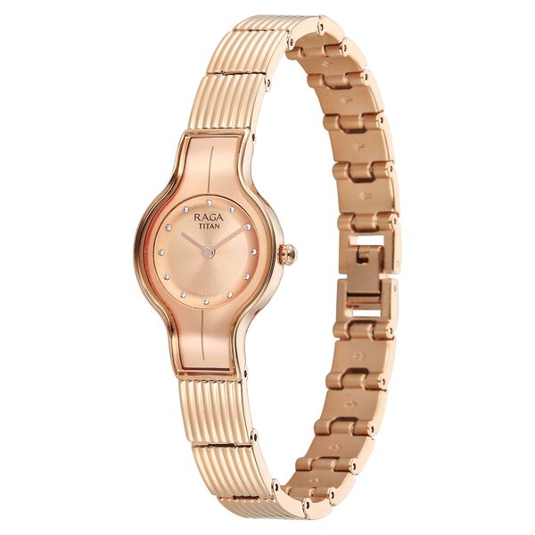 Titan Raga Glimmers Quartz Analog Brown Dial Rose Gold Metal Strap Watch For Women - image number 2