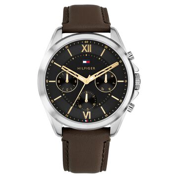 Tommy Hilfiger Quartz Multifunction Black Dial Brown Leather Strap Watch For Men