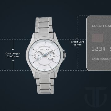 Titan Multifunction Silver Dial Silver Stainless Steel Strap Watch For Men