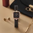 Fastrack Vyb Showstopper Quartz Analog Black Dial Rose Gold Metal Strap Watch For Girls