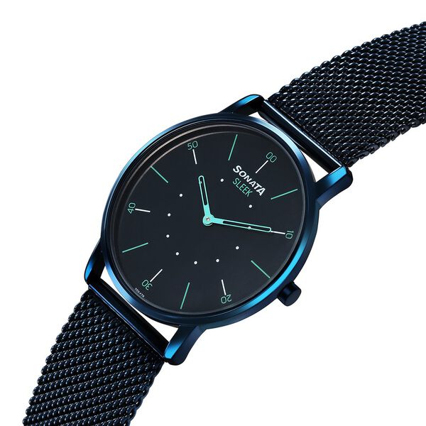 Sonata Sleek Quartz Analog Blue Dial Blue Stainless Steel Strap Watch For Men - image number 1