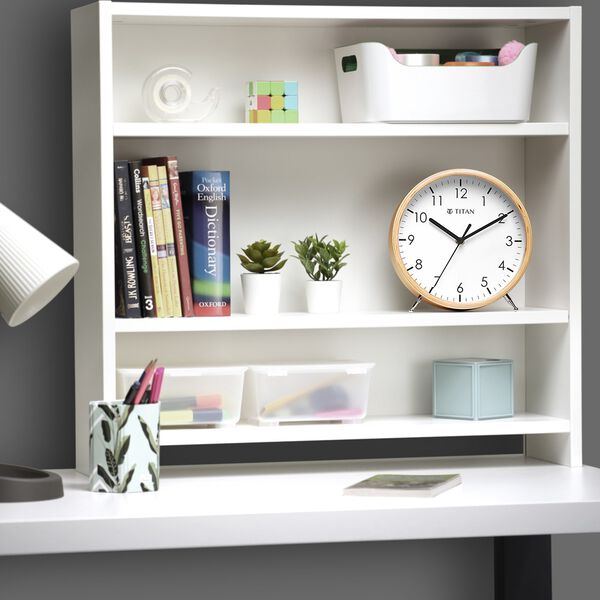 Titan Wooden Shelf Clock White Dial with Silent Sweep Technology - image number 0