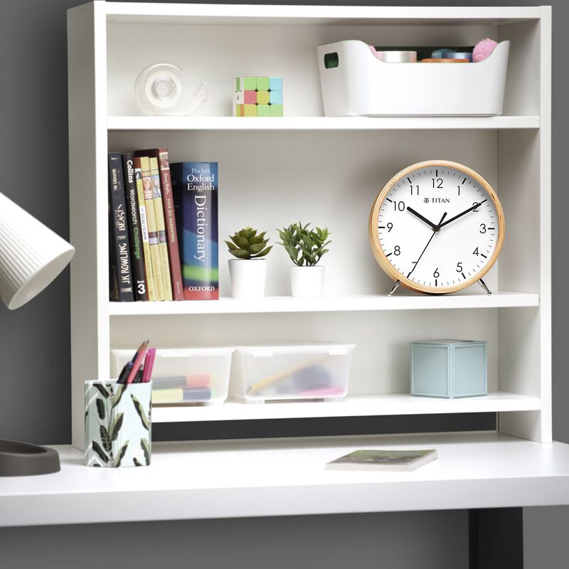 Titan Wooden Shelf Clock White Dial with Silent Sweep Technology - image number 0