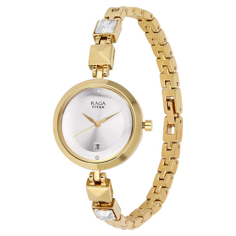 Titan Raga Viva Silver Dial Analog with Date Golden Metal Strap watch for Women - image number 2