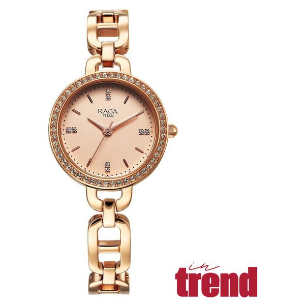 Titan Raga Showstopper Quartz Analog Rose Gold Dial Metal Strap Watch For Women - image number 0