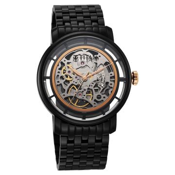Titan Mechanical Slimline Black Dial Mechanical Stainless Steel Strap watch for Men