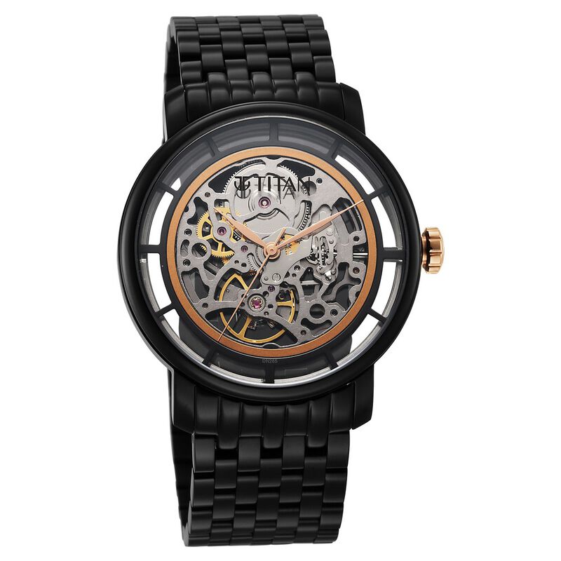 Buy Online Titan Mechanical Slimline Black Dial Mechanical Stainless Steel  Strap watch for Men - 90158km01 | Titan