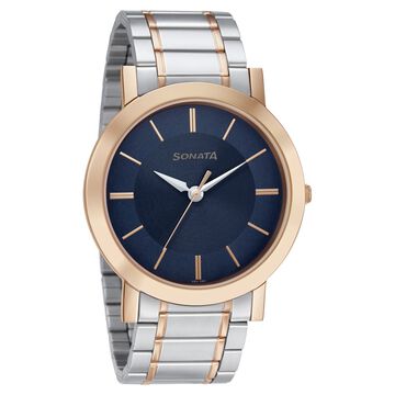 Sonata Quartz Analog Blue Dial Stainless Steel Strap Watch for Men