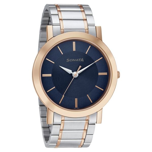 Sonata Quartz Analog Blue Dial Stainless Steel Strap Watch for Men - image number 0