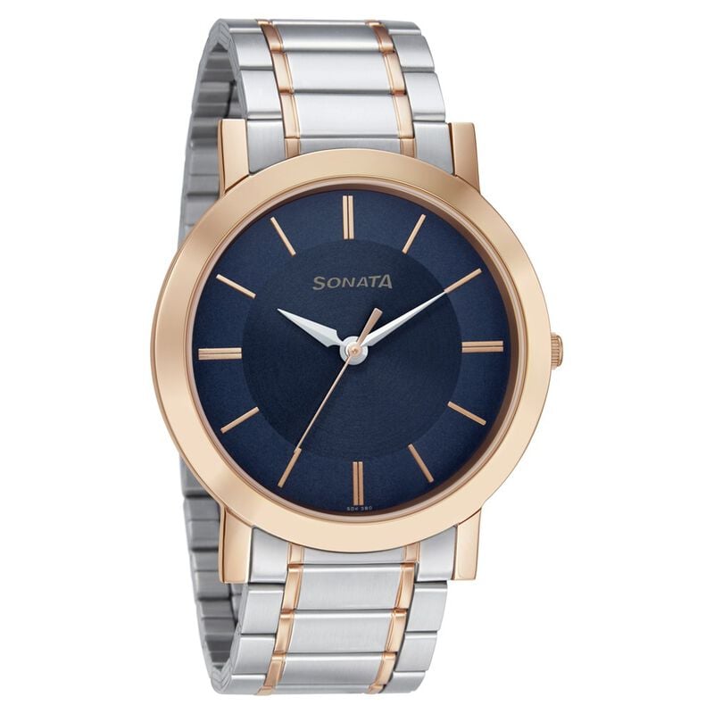 Sonata Quartz Analog Blue Dial Stainless Steel Strap Watch for Men