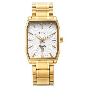 Titan Regalia Opulent Quartz Analog with Day and Date White Dial Golden Metal Strap Watch For Men