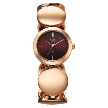 Vyb Showstopper By Fastrack Quartz Analog Maroon Dial Rose Gold Metal Strap Watch For Girls