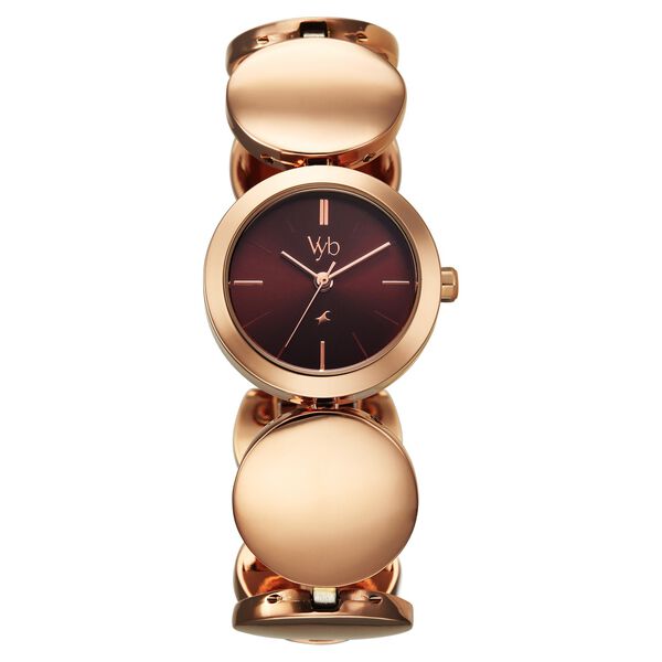 Vyb Showstopper By Fastrack Quartz Analog Maroon Dial Rose Gold Metal Strap Watch For Girls - image number 0